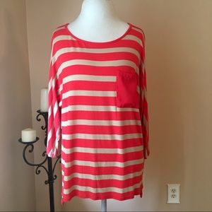 Camel/Orange Stripe Dolman Sleeve Top Size Large